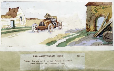 La corsa Parigi - Amsterdam nel 1898, disegno di Ernest Montaut (1878-1909)