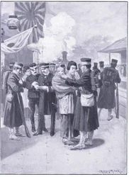 Truppe che lasciano Tokyo, illustrazione da Cassells History of the Russo-Japanese War Vol 1, c.1900