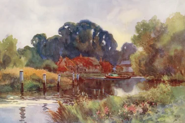 Fiume Tamigi: Pangbourne (litografia a colori)