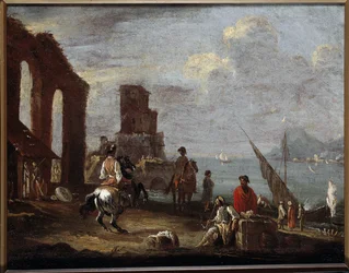 Paesaggio con rovine vicino al mare