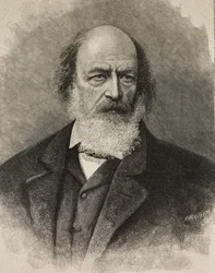 Ritratto di Alfred Tennyson, poeta britannico, incisione di Ernesto Mancastroppa da una fotografia di Barraud
