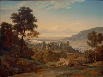 Heidelberg, castello e città da est con vista sulla pianura del Reno