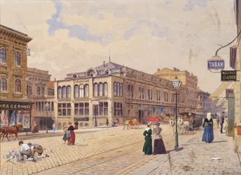 La Schwendergasse a Vienna con il Colosseo di Schwender