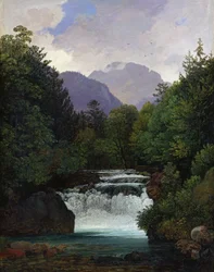 Valle di montagna con cascata