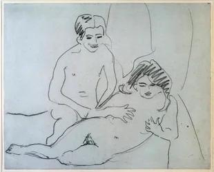 Coppia nuda sdraiata su un letto