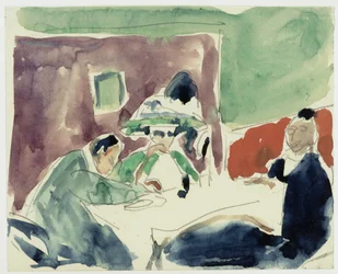 Signora (Dodo?) e due uomini a un tavolo al caffè