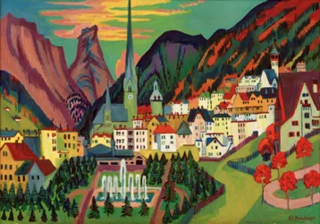 Davos con chiesa. Davos in estate