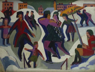 Pista di pattinaggio con pattinatori, 1925