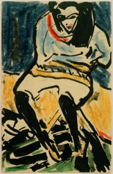 Cartolina a Erich Heckel del 6.4.1910 (Marzella su sedia pieghevole)