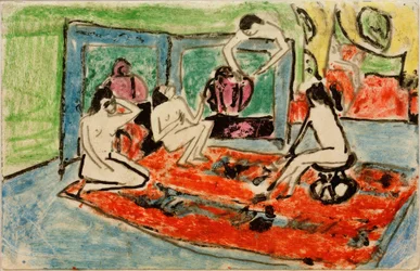 Cartolina a Maschka Mueller del 17.02.1911 (Quattro nudi femminili in atelier)