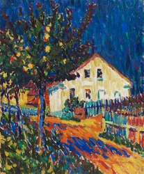 Strada del villaggio con alberi di mele