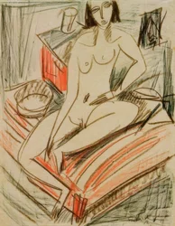 Nudo femminile seduto sul letto