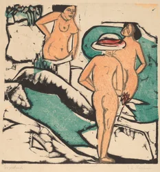 Donne che fanno il bagno tra pietre bianche, 1912