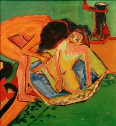 Due nudi con vasca da bagno e stufa