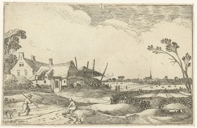 Fattoria su un sentiero e vista sui campi