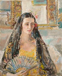 Signora con ventaglio, es. 1926 (olio su tela)