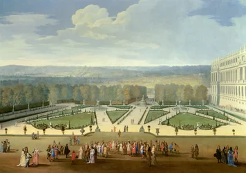 Passeggiata di Luigi XIV in vista del parterre settentrionale nei giardini di Versailles