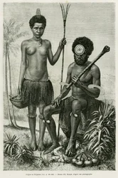 Coppia fijiana. Incisione di E.Ronjat per illustrare la storia 
