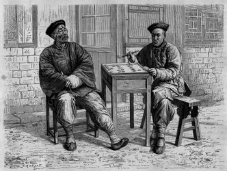Giocatori di go nelle strade di Pechino nel XIX secolo. Incisione da un disegno di Ronjat, da una fotografia del dottor Morache, in "Le Tour du Monde, Nouveau journal des Voyages", a cura di Edouard Charton, Parigi