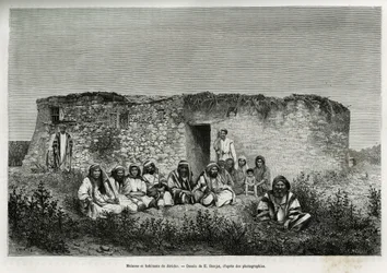 Case e abitanti di Gerico (Cisgiordania). Incisione di E. Ronjat, per illustrare il racconto La Siria di oggi, di M. Lortet, decano della Facoltà di Medicina di Lione, incaricato di una missione scientifica dal Ministero dell