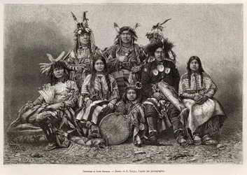 Guerrieri indiani e le loro mogli (Texas), incisione per illustrare la storia 