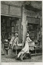 Mercanti di perle a Jaffa (Israele). Incisione di E.Ronjat per illustrare La Siria di oggi, di M.Lortet, decano della Facoltà di Medicina di Lione, incaricato di una missione scientifica dal Ministero dell