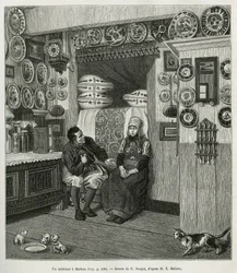 Un interno a Marken (Paesi Bassi), incisione da un disegno di E.Ronjat, per illustrare la storia dei Paesi Bassi, di Charles de Coster, nel 1878, pubblicata in Le tour du monde, sotto la direzione di Edouard Charton