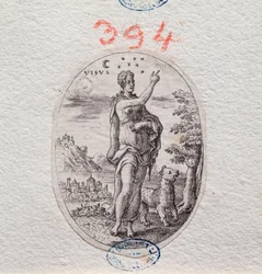 Allegoria della vista, una donna mostra il cielo (incisione)