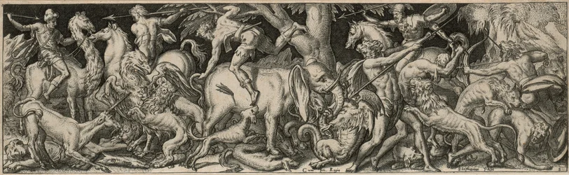 Combattimento di uomini e animali