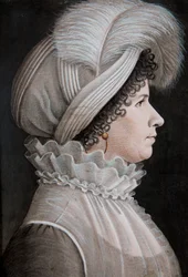 Ritratto di una donna con cappello decorato con una piuma