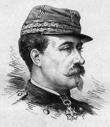 Ritratto del generale Jean Baptiste Marie Edouard Campenon (1819-1890), soldato e politico francese. Incisione di Bocour in "Le Monde Illustré" n°1287 del 26 novembre