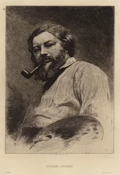 Gustave Courbet, pittore francese del movimento realista. Incisione di Etienne Gabriel Bocourt