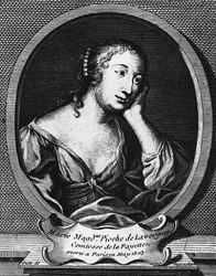 Medaglione ritratto di Marie-Madeleine Pioche de La Vergne, contessa di La Fayette, incisione di Etienne Jehandier Desrochers