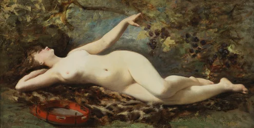 Nudo reclinato con tamburello