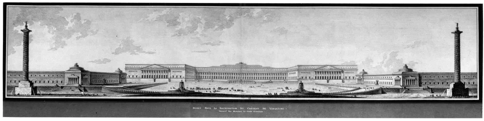 Progetto per la ristrutturazione della reggia di Versailles, prospetto e prospettiva - E. L. Boullée