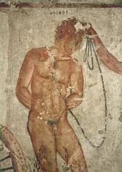 Dettaglio di un prigioniero troiano, dalla Tomba François a Vulci, c.320-280 a.C.