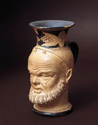 Civiltà etrusca, vaso con volto di Sileno
