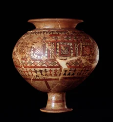 Civiltà etrusca: vaso olla dalla tomba 3, necropoli di Buccacce a Bisenzio - VII secolo a.C.