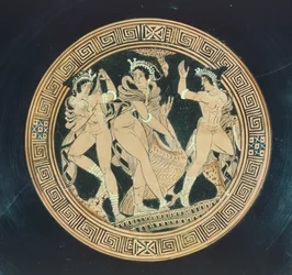 Kylix, dettaglio. Ceramica a figure rosse. Civiltà etrusca, V-IV secolo a.C.