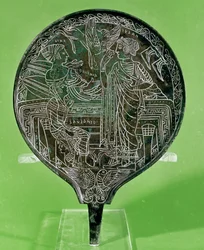 Specchio raffigurante Afrodite che persuade Elena a seguire Paride a Troia, da Palestrina