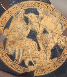 Poseidone e Anfitrite. Ceramica a figure rosse da Civita Castellana (Lazio). Civiltà etrusca, IV secolo a.C.