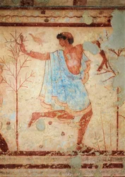 Tomba del Triclinio, dettaglio di affresco raffigurante un ballerino, Tarquinia, Italia