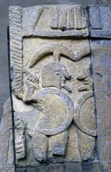 Guerriero etrusco su un sarcofago del Museo archeologico nazionale di Tarquinia.