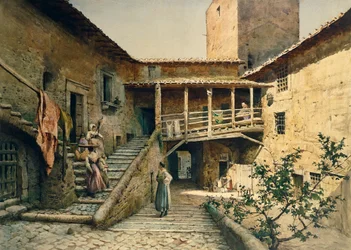 Il cortile di Palazzo Anguillara a Roma, dalla serie Roma scomparsa, di Ettore Roesler Franz (1845-1907)