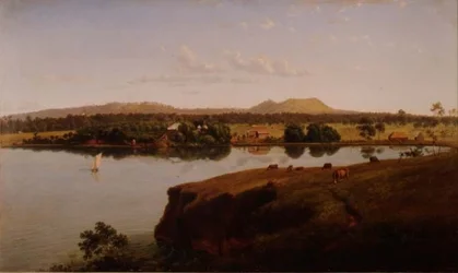Veduta della stazione di Purrumbete verso nord-ovest. Mt. Leura e Mt. Sugarloaf in lontananza, Australia