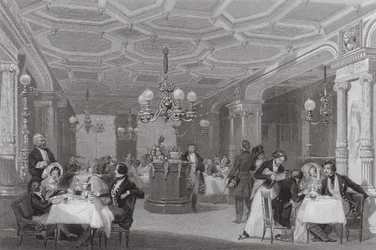 I "Trois Freres Provenceaux," Palais Royal, Parigi, La celebre trattoria (incisione)