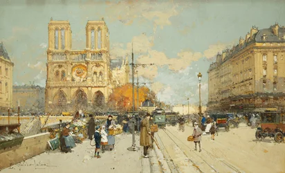 Figure su una Strada Parigina Assolata, Notre Dame a Sinistra