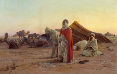 Tenda nel deserto. La preghiera. (dettaglio). Dipinto di Eugene Alexis Girardet (1853-1907) XIX secolo Bayonne, Museo Bonnat