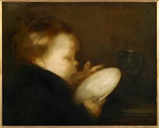Bambino con piatto (dipinto su tela)