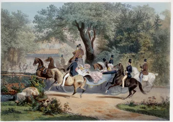 Scena di passeggiata al Pré Catelan a Parigi